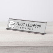 Modernes, grau Personalisiertes Firmenlogo Schreibtischnamensplakette (Vorderseite )