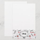 Modernes Grau-Rot-Bläschen-Monogramm Briefpapier (Vorne/Hinten)