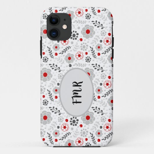 Modernes Grau-Rot-Bläschen-Monogramm Case-Mate iPhone Hülle (Rückseite)