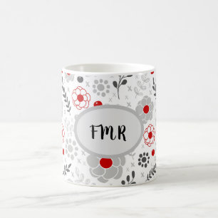 Modernes Grau-Rot-Bläschen-Monogramm Kaffeetasse