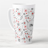 Modernes Grau-Rot-Bläschen-Monogramm Milchtasse (Linke Ecke)