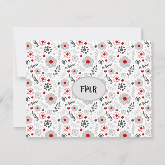 Modernes Grau-Rot-Bläschen-Monogramm Mitteilungskarte (Vorderseite)