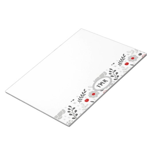 Modernes Grau-Rot-Bläschen-Monogramm Notizblock (angewinkelt)