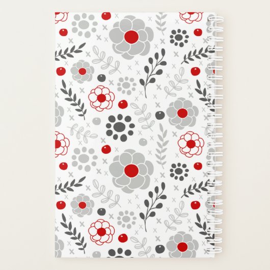 Modernes Grau-Rot-Bläschen-Monogramm Planer (Rückseite)