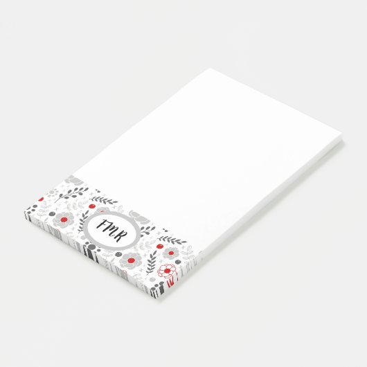 Modernes Grau-Rot-Bläschen-Monogramm Post-it Klebezettel (angewinkelt)