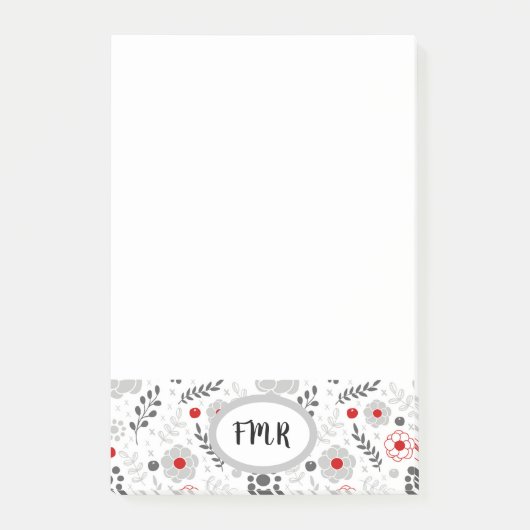 Modernes Grau-Rot-Bläschen-Monogramm Post-it Klebezettel (Vorderseite)