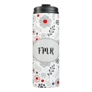 Modernes Grau-Rot-Bläschen-Monogramm Thermosbecher