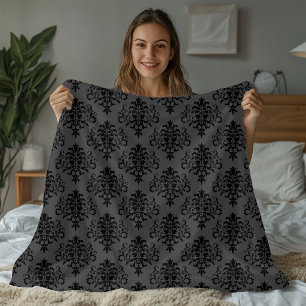 Modernes Grau-Schwarz-Damask-Muster Fleecedecke