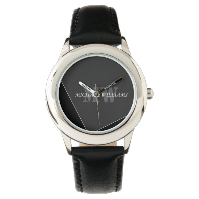 Modernes Grau-Schwarz-Monogramm Armbanduhr (Vorderseite)