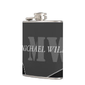 Modernes Grau-Schwarz-Monogramm Flachmann (Links)