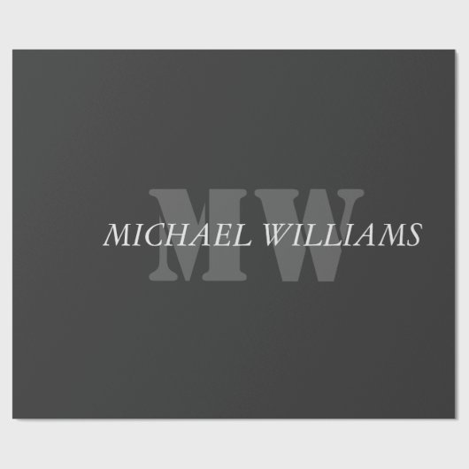 Modernes Grau-Schwarz-Monogramm Geschenkpapier (Flach)