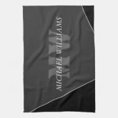 Modernes Grau-Schwarz-Monogramm Geschirrtuch (Vertikal)