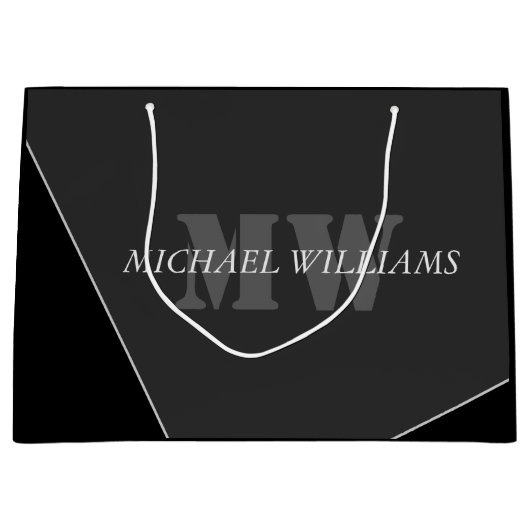 Modernes Grau-Schwarz-Monogramm Große Geschenktüte (Vorderseite)