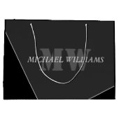 Modernes Grau-Schwarz-Monogramm Große Geschenktüte (Rückseite)