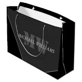 Modernes Grau-Schwarz-Monogramm Große Geschenktüte (Rückseite Schrägansicht)