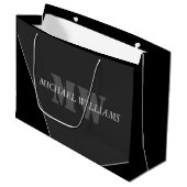 Modernes Grau-Schwarz-Monogramm Große Geschenktüte (Vorderseite Schrägansicht)
