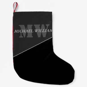 Modernes Grau-Schwarz-Monogramm Kleiner Weihnachtsstrumpf