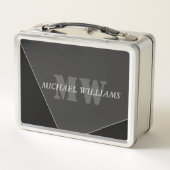 Modernes Grau-Schwarz-Monogramm Metall Brotdose (Rückseite)