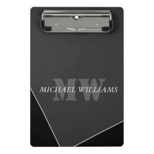 Modernes Grau-Schwarz-Monogramm Mini Klemmbrett