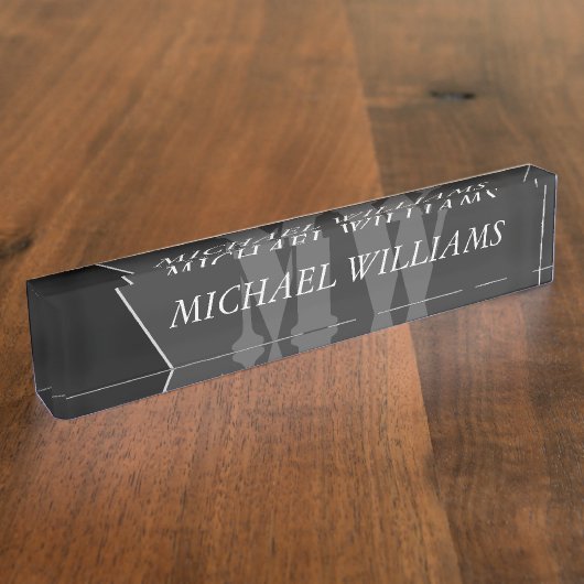 Modernes Grau-Schwarz-Monogramm Namensplakette (Seite)