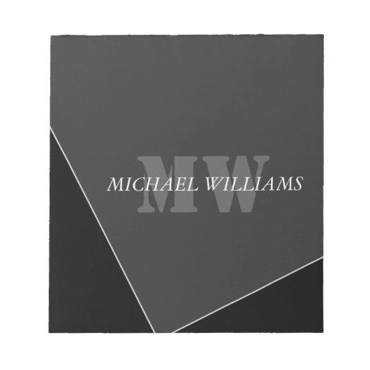 Modernes Grau-Schwarz-Monogramm Notizblock (Vorderseite)