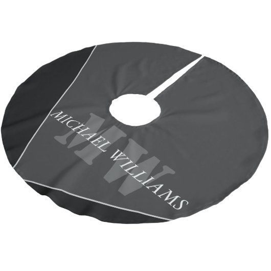 Modernes Grau-Schwarz-Monogramm Polyester Weihnachtsbaumdecke (Schrägansicht)