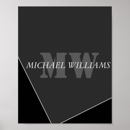 Modernes Grau-Schwarz-Monogramm Poster (Vorne)