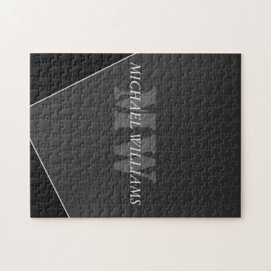 Modernes Grau-Schwarz-Monogramm Puzzle (Horizontal)