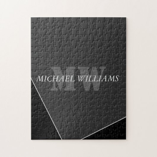 Modernes Grau-Schwarz-Monogramm Puzzle (Vertikal)