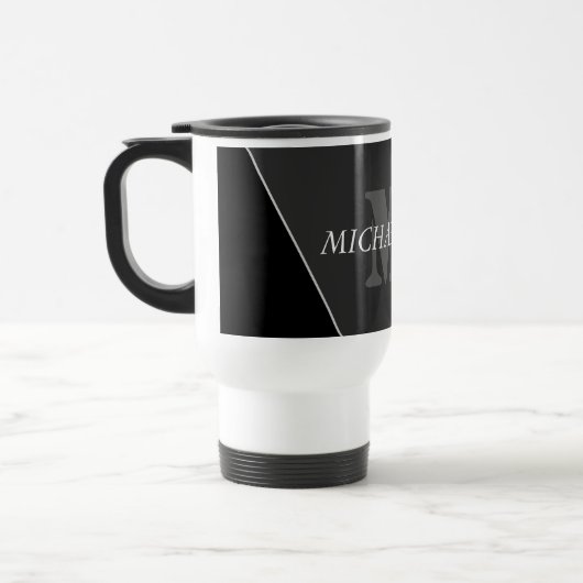 Modernes Grau-Schwarz-Monogramm Reisebecher (Links)