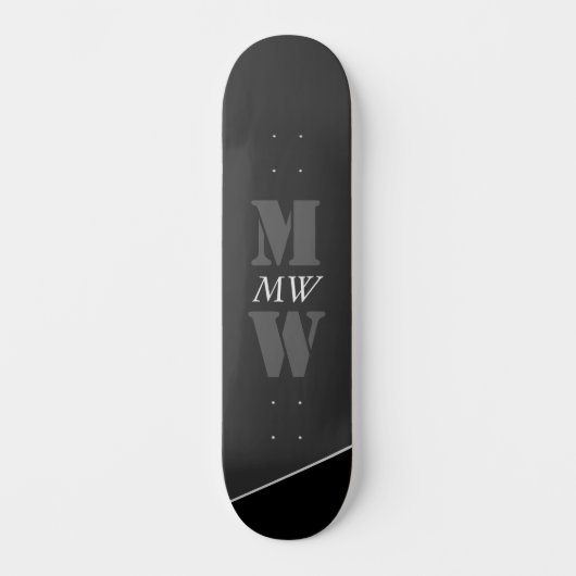Modernes Grau-Schwarz-Monogramm Skateboard (Vorderseite)