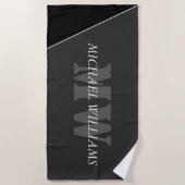 Modernes Grau-Schwarz-Monogramm Strandtuch (Vorderseite)