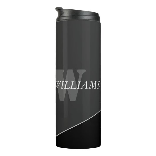 Modernes Grau-Schwarz-Monogramm Thermosbecher (Nach rechts gedreht)