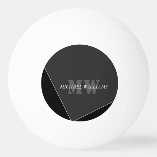 Modernes Grau-Schwarz-Monogramm Tischtennisball (Vorderseite)
