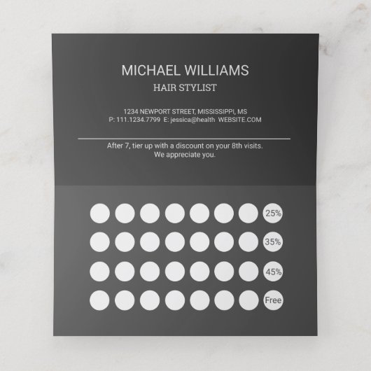 Modernes Grau-Schwarz-Monogramm Treuekarte (Innenseite Aufgefaltet)