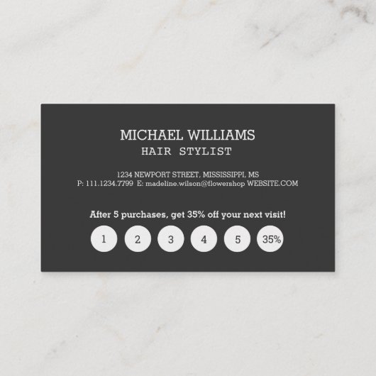 Modernes Grau-Schwarz-Monogramm Treuekarte (Rückseite)