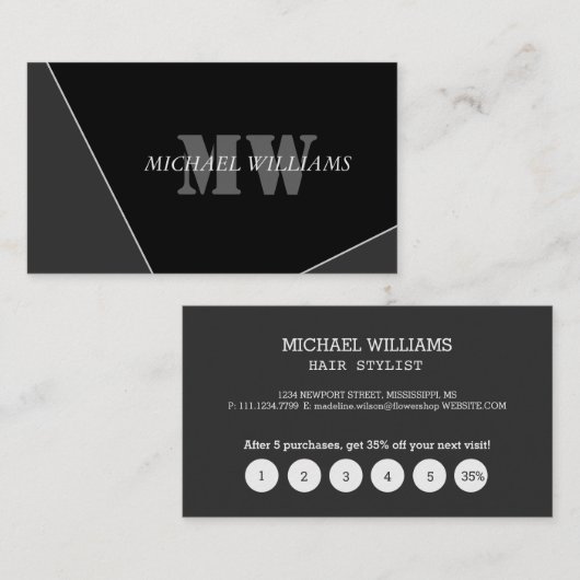 Modernes Grau-Schwarz-Monogramm Treuekarte (Vorne/Hinten)