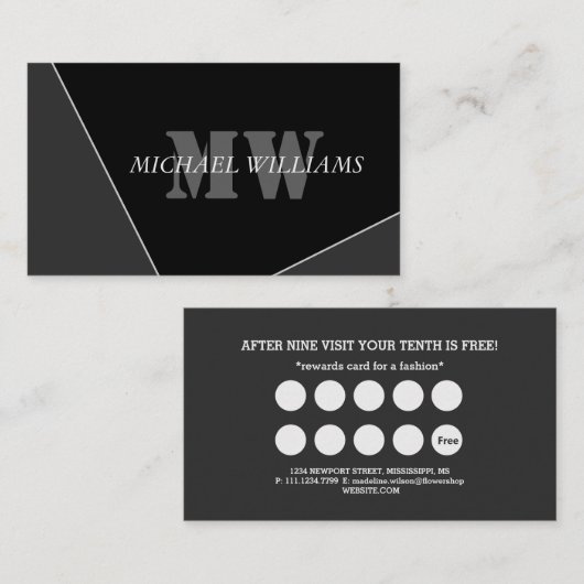 Modernes Grau-Schwarz-Monogramm Treuekarte (Vorne/Hinten)