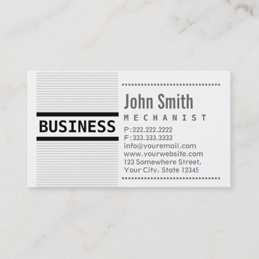 Modernes Grau Stripes Mechaniker-Visitenkarte Visitenkarte (Vorderseite)