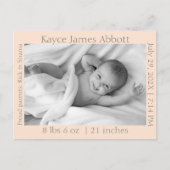 Modernes Grau über Pastel Lachs Geburtserklärung Postkarte (Vorderseite)