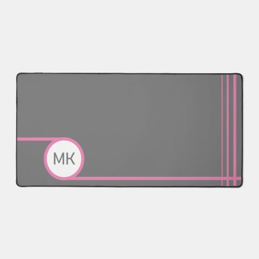 Modernes Grau und Rosa Mit Monogramm Schreibtischunterlage (Vorderseite)