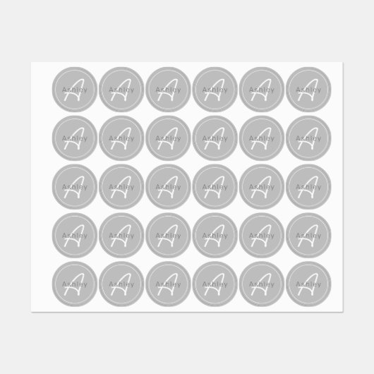 Modernes Grau & Weiß | Cooler Name und Monogramm Etiketten (Blatt)