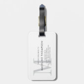Modernes Grau-Weiß-Monogramm Gepäckanhänger (Rückseite vertikal)