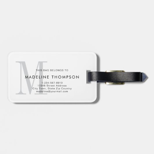 Modernes Grau-Weiß-Monogramm Gepäckanhänger (Rückseite horizontal)