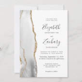 Modernes, grau-weißes Gold Agate QR Code Hochzeit Einladung (Vorderseite)