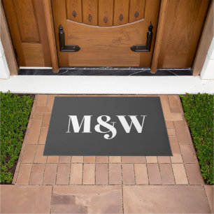 Modernes, grau-weißes Zierpaar, monogramm Fußmatte