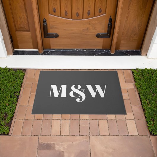 Modernes, grau-weißes Zierpaar, monogramm Fußmatte (Außenbereich)