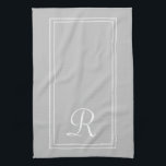 Modernes, grau-weißgestricktes Monogramm Geschirrtuch<br><div class="desc">Modernes grauweißes Streifen Monogram Küchentuch</div>