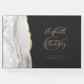 Modernes Grau White Agate Gold Script dunkel Gästebuch (Vorderseite)