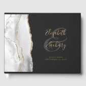 Modernes Grau White Agate Gold Script dunkel Gästebuch (Vorderseite)